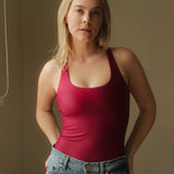 Magnolia Bodysuit Wine. Body de sport durable pour femme
